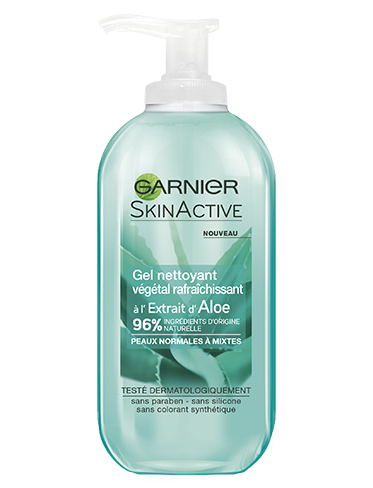 Garnier, SkinActive, Aloe Vera, Gel végétal rafraîchissant, normal, mixte, peau sensible, nettoyant, packshot